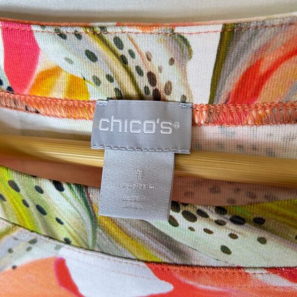 Chico's NWOT Orange White Green Tiger Lily Print Pima Cotton SS Tee Sz 1/US M - Picture 4 of 10